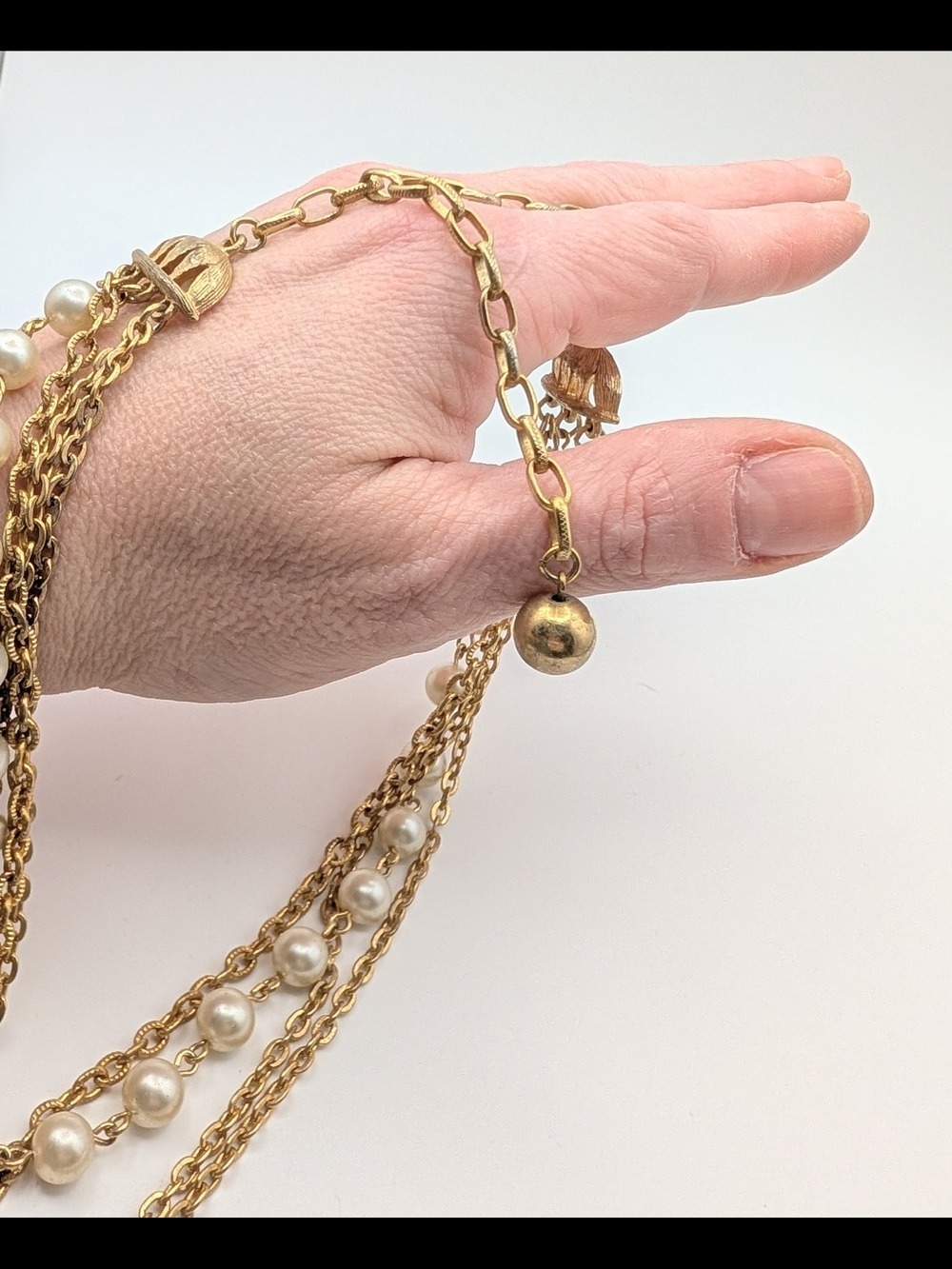 Vintage Mid Century Multi Strand Layered Fancy Link Choker Necklace Gold Tone - Picture 3 of 4
